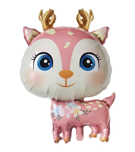 Balon din Folie Metalizata, Flippy, Mini Figurine, Model Cerb, Tematica Aniversare, 49x74.5 cm, Ambalaj Individual, Pai Inclus, Umflare cu Aer sau Heliu, Roz