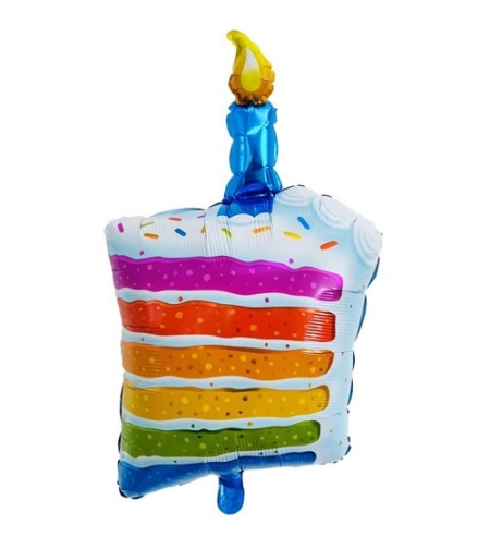 Balon din Folie Metalizata, Flippy, Model Prajitura cu Lumanare, 84x53 cm, Baloane Party, Ambalaj Individual, Pai Inclus, Umflare cu Aer sau Heliu, Multicolor