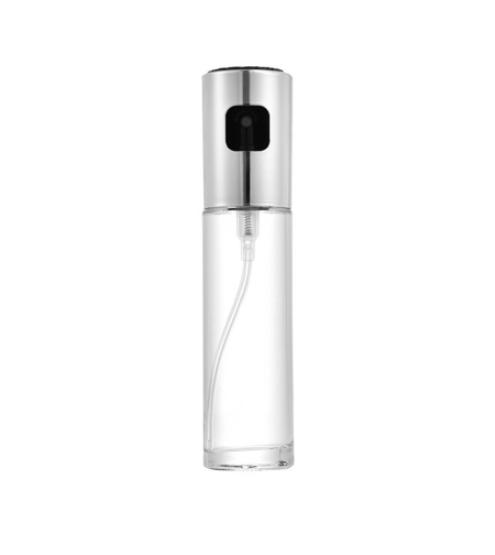 Sticla Pulverizator pentru Bucatariei, Flippy, Spray pentru Gratar, din Sticla cu Capac din Inox, 18 x 4.2 cm, volum 100 ml, Trasnparenta cu Capac Gri