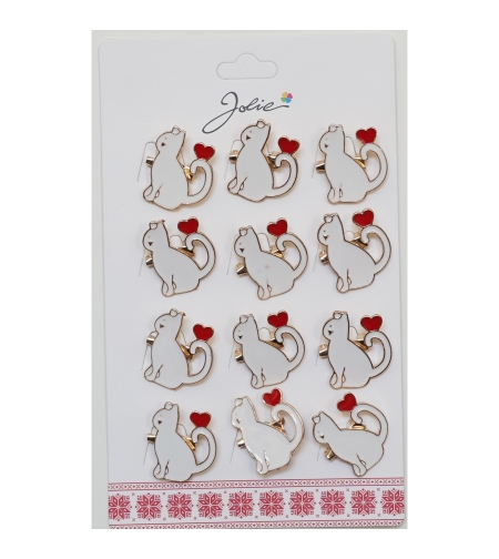 Set 12 Brose Martisor pentru Copii Pisica cu Inima pe Coada