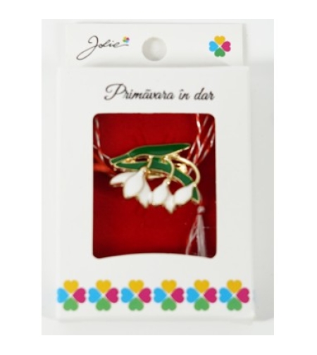 Martisor Brosa Mica in Cutie, Dimensiune Brosa 2.5-3 cm, Material Metal, Model 3 Ghiocei