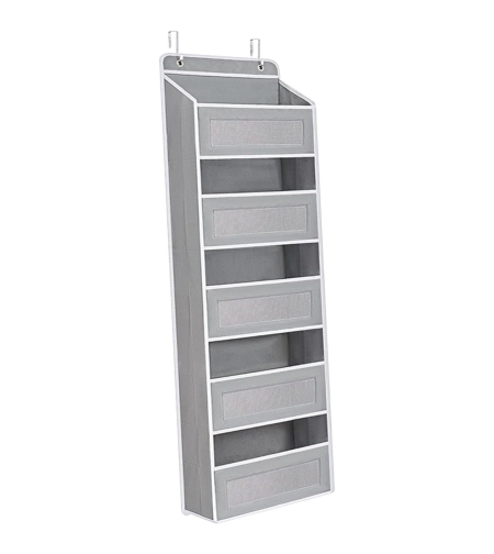 Organizator Suspendat pentru Usi, Flippy, din Nailon si Plasa, Baza de Carton Ingrosat, 5 Buzunare Principale + 5 Buzunare Laterale, 146 x 40 x 17 cm, 2 Carlige Incluse, Gri