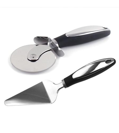 Feliator si Lopatica pentru Pizza, Flippy, set din 2 ustensile, Otel Inoxidabil, Maner Antiderapant, 26.5 x 8 x 3 cm, Negru
