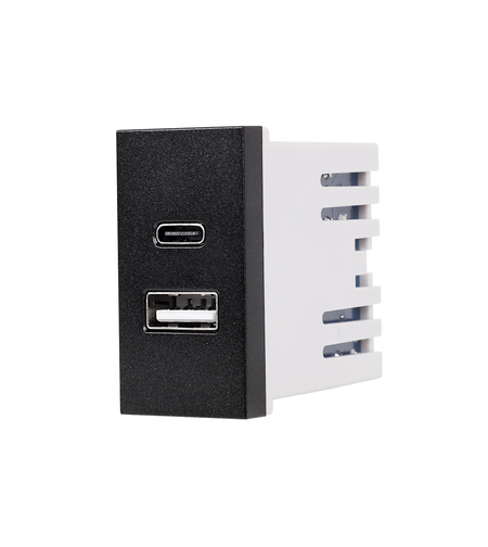 Modul Priza USB A+C 1M LUXION, Standard Italian, negru