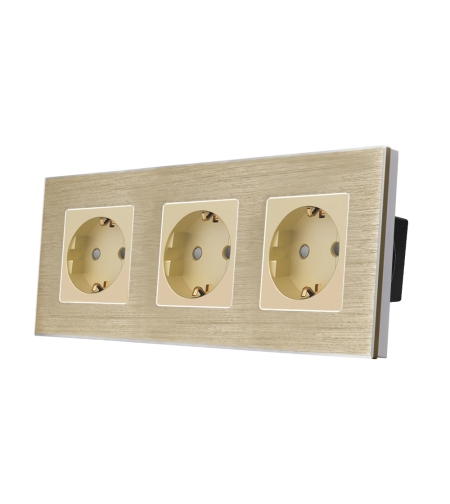 Priza Tripla LUXION cu rama din aluminiu, auriu