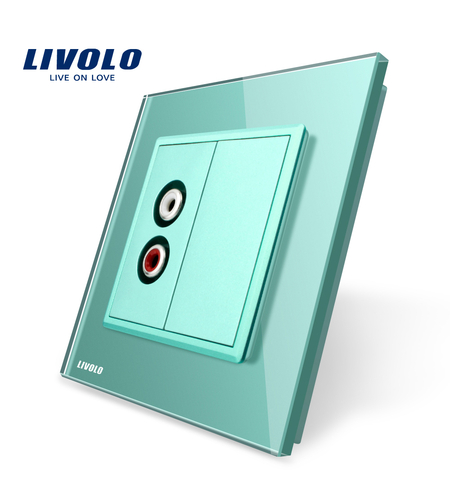 Priza simpla audio Livolo cu rama din sticla, verde