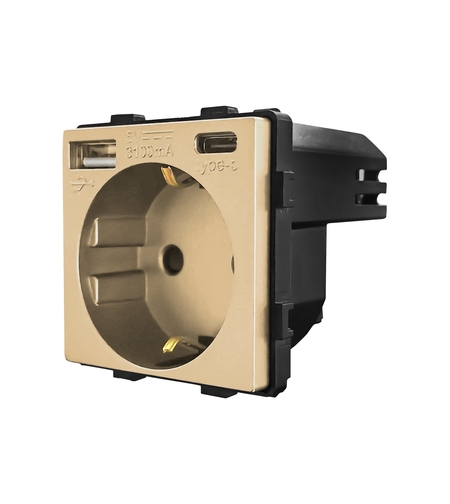 Modul Priza Simpla + USB-A + USB-C LUXION, auriu