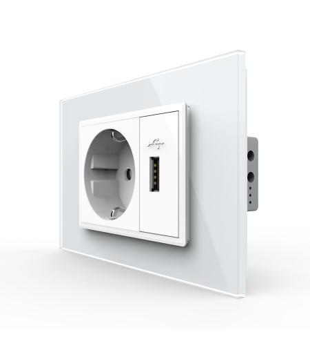 Priza simpla cu USB Livolo standard italian, alb