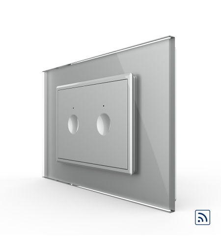 Intrerupator dublu wireless cu touch Livolo cu rama din sticla, standard Italian - Serie noua, gri