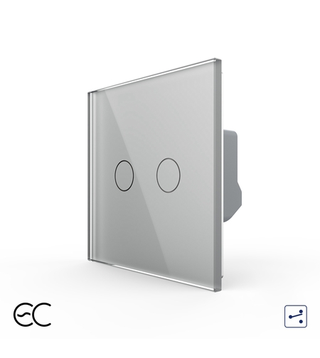 Intrerupator Dublu Cap Scara / Cruce cu Touch LIVOLO din Sticla - Protocol ZigBee EC, gri