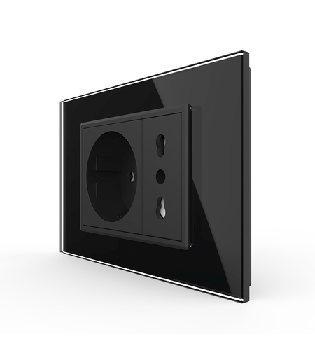 Priza dubla italiana Livolo cu rama din sticla - standard italian, negru