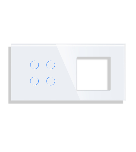 Panou Intrerupator Cvadruplu cu Touch si Priza Simpla Din Sticla LUXION, alb