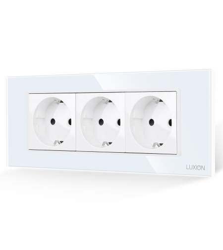 Priza Tripla cu Rama din Sticla LUXION, Standard Italian, 6M, alb