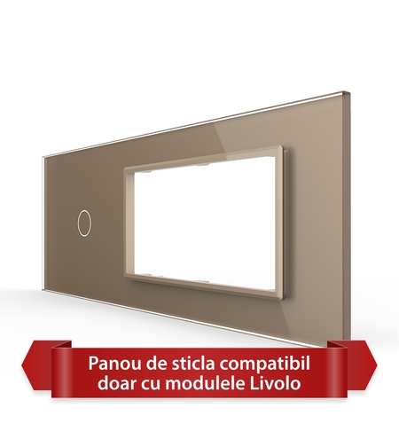 Panou Intrerupator Simplu cu 2 Prize LIVOLO din Sticla, Standard Italian - 6/7M, auriu