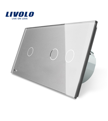 Intrerupator simplu + dublu cu touch Livolo din sticla, gri
