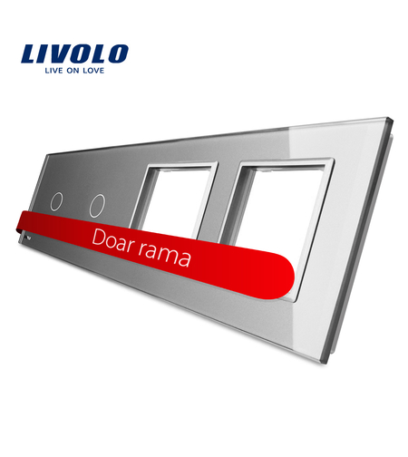 Panou 2 intrerupatoare simple cu touch si 2 prize LIVOLO din sticla, gri