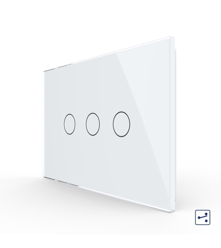 Intrerupator triplu cap scara / cruce cu touch Livolo din sticla, standard italian - Serie noua, alb