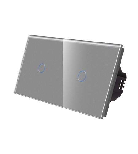 Intrerupator Simplu + Simplu cu Touch din Sticla LUXION, gri
