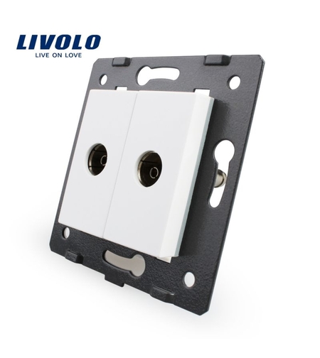 Priza dubla TV Livolo fara rama din sticla, alb