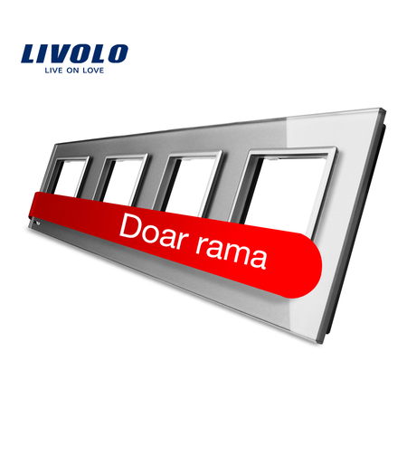 Rama priza cvadrupla Livolo din sticla, gri