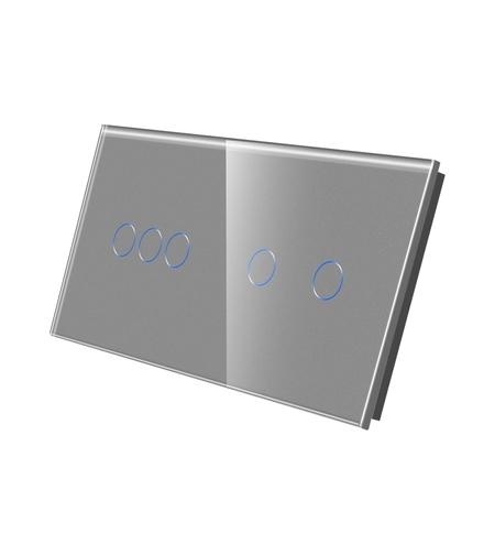 Panou Intrerupator Triplu + Dublu cu Touch Din Sticla LUXION, gri
