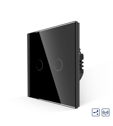 Intrerupator Dublu Cap Scara cu Touch din Sticla LUXION, RF433, negru