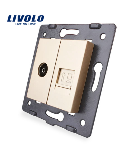 Priza dubla televizor + priza internet Livolo, auriu