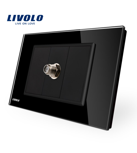 Priza TV satelit Livolo cu rama din sticla - standard italian, negru