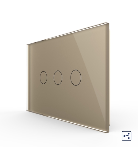 Intrerupator triplu cap scara / cruce cu touch Livolo din sticla, standard italian - Serie noua, auriu