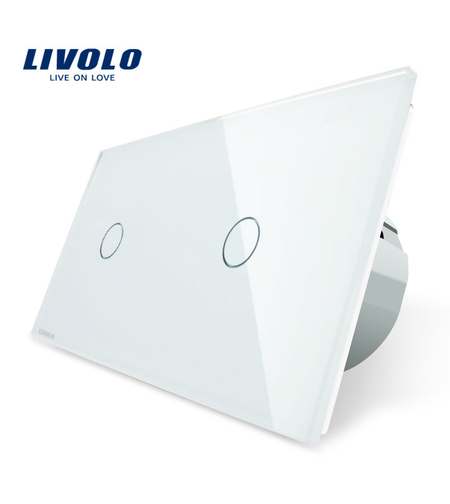 Intrerupator simplu + simplu cu touch Livolo din sticla, alb