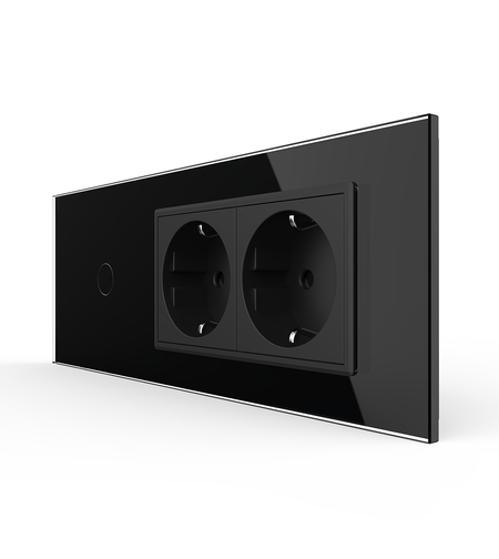 Intrerupator Simplu + 2 Prize LIVOLO cu Rama Din Sticla, Standard Italian, 6M, negru