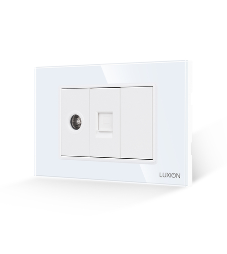 Priza TV + Internet cu Rama din Sticla LUXION, Standard Italian, 3M, alb