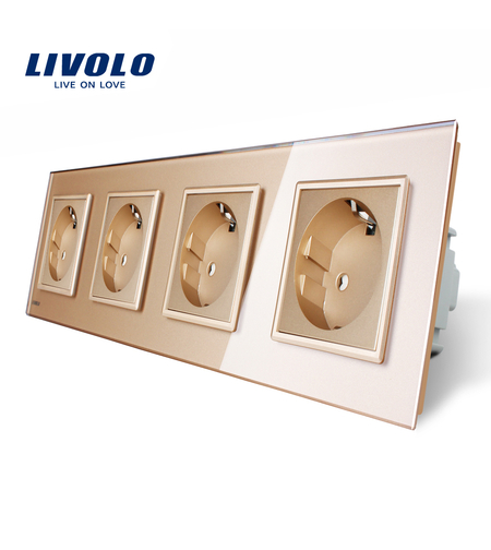 Priza cvadrupla Livolo cu rama din sticla, auriu
