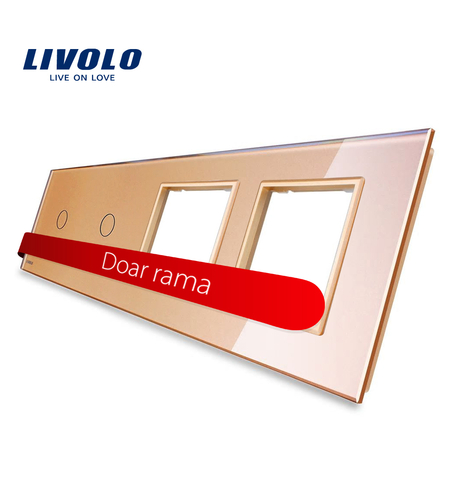 Panou 2 intrerupatoare simple cu touch si 2 prize LIVOLO din sticla, auriu