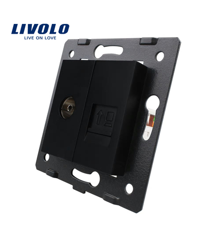 Priza dubla televizor + priza internet Livolo, negru