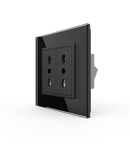 Priza dubla module inguste Livolo cu rama din sticla - standard german, negru
