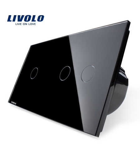 Intrerupator simplu + dublu cu touch Livolo din sticla, negru