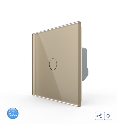 Intrerupator Simplu Cap Scara / Cruce cu Dimmer cu Touch LIVOLO din Sticla - Protocol ZigBee EC, auriu
