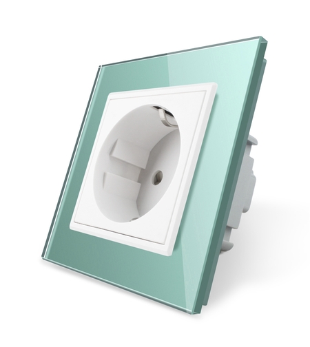 Priza simpla Livolo cu rama din sticla, verde
