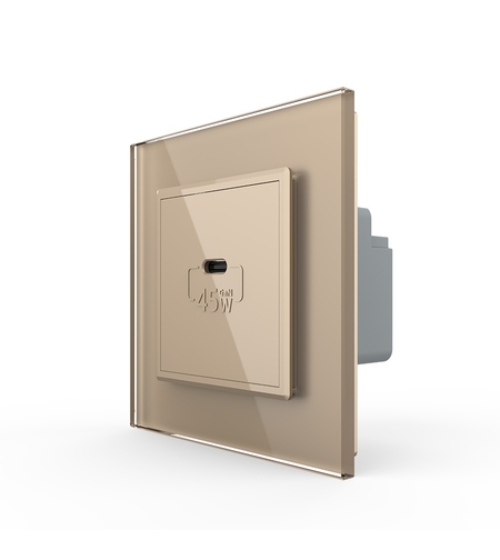 Priza USB Tip C Livolo cu Rama din Sticla, auriu