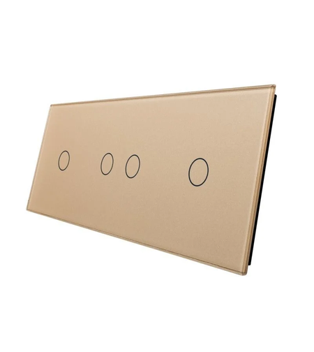 Panou intrerupator simplu+ dublu + simplu cu touch LIVOLO din sticla, auriu