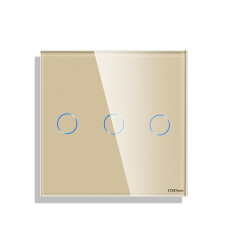 Panou Intrerupator Triplu cu Touch Mini din Sticla LUXION, auriu