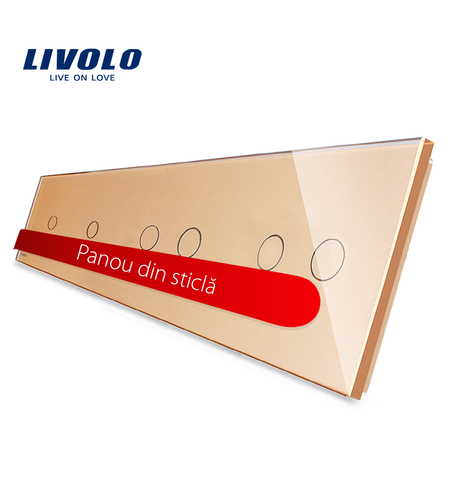 Panou intrerupator simplu+simplu+dublu+dublu cu touch LIVOLO din sticla, auriu