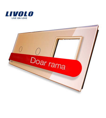 Panou 2 intrerupatoare simple cu touch si priza Livolo din sticla, auriu
