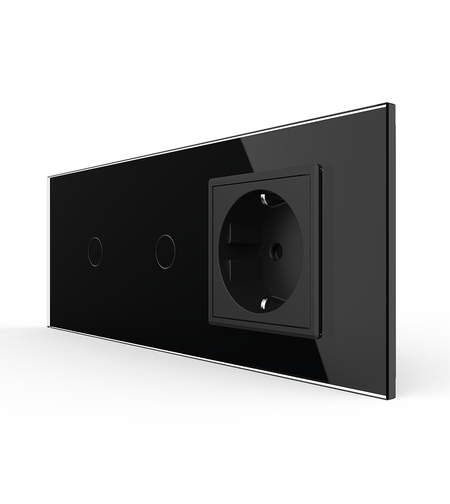 Intrerupator Simplu + Simplu + Priza LIVOLO cu Rama Din Sticla, Standard Italian, 6M, negru