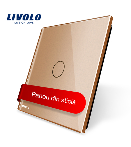 Panou intrerupator simplu cu touch Livolo din sticla, auriu
