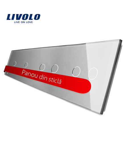 Panou intrerupator simplu+simplu+dublu+dublu cu touch LIVOLO din sticla, gri