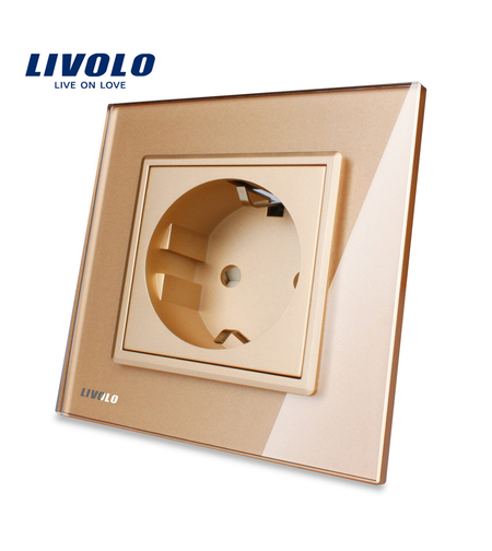 Priza simpla Livolo cu rama din sticla, auriu