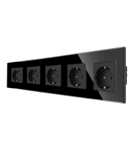 Priza Cvintupla LUXION cu rama din sticla, negru