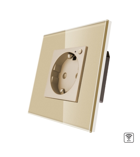 Priza Simpla Wi-Fi cu Monitorizare Consum, cu Rama din Sticla LUXION, auriu